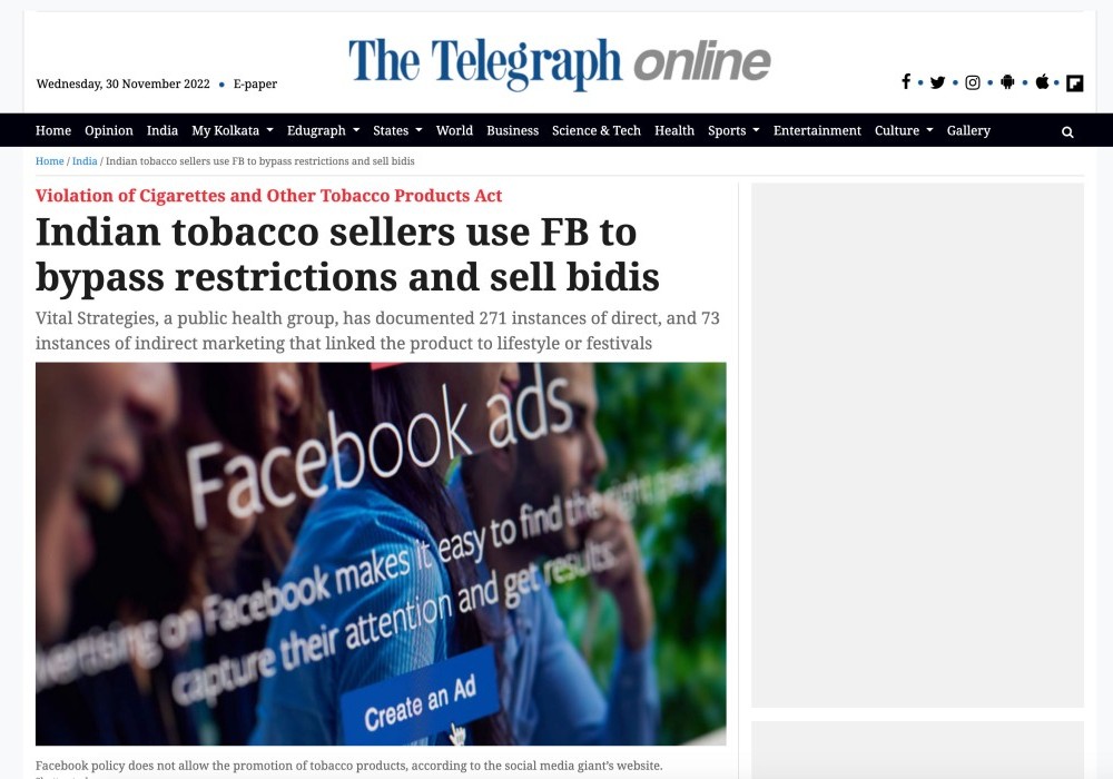 Indian tobacco sellers use FB to bypass restrictions and sell bidis