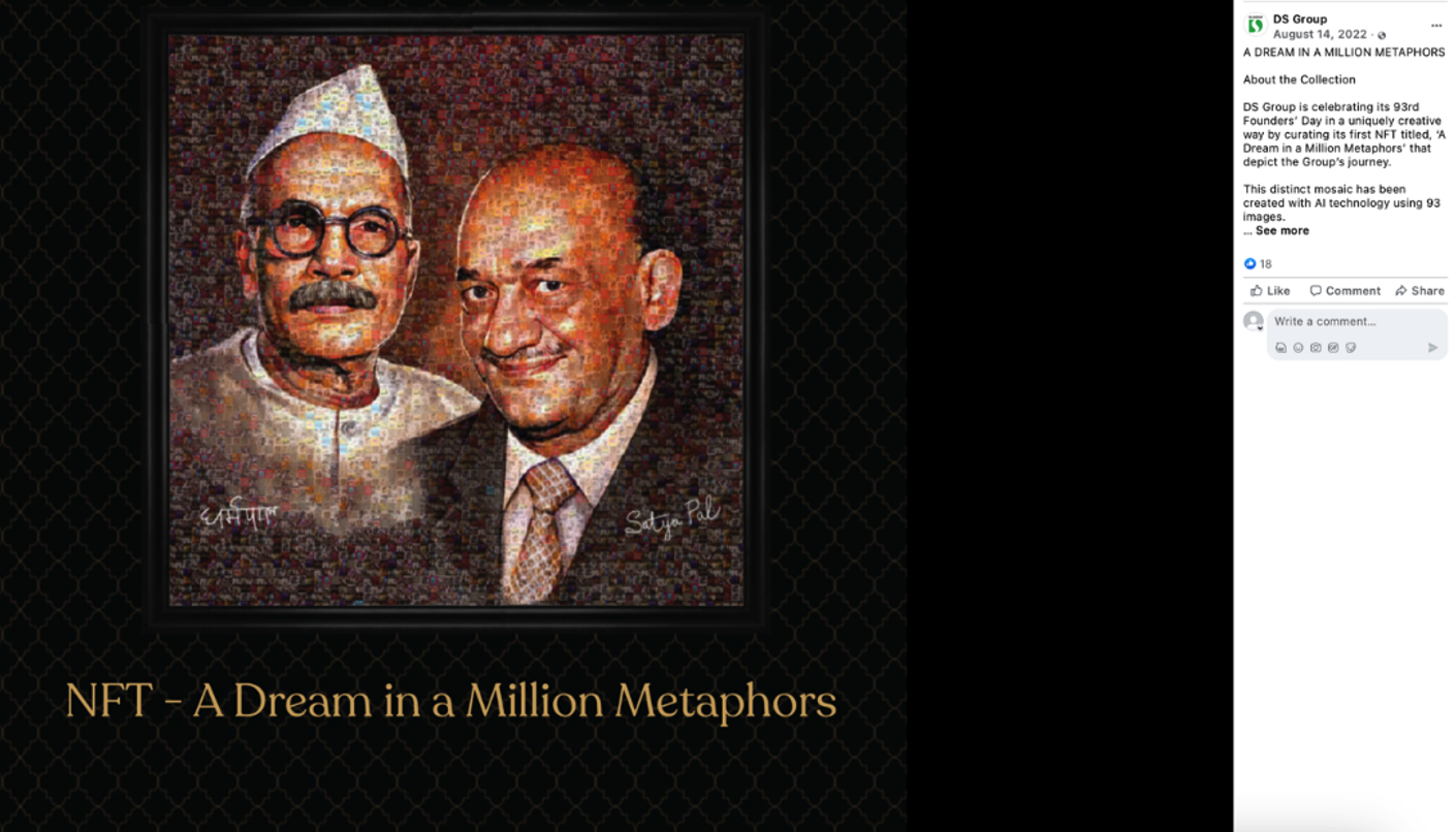 Image 2 The Indian smokeless tobacco company DS Group celebrated its 93rd anniversary by creating an NFT of the company founders’ portraits. Source: @DS Group Facebook.